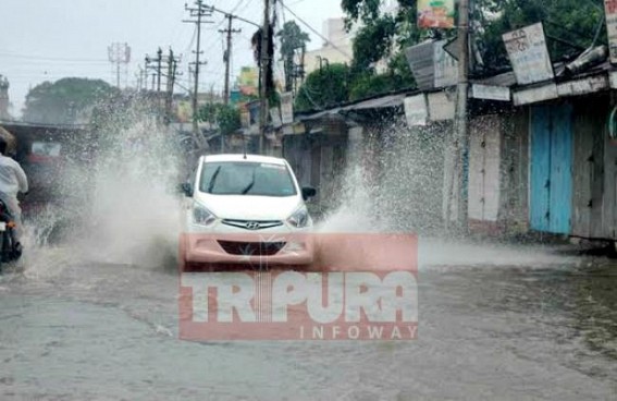 Agartala turns into a swimming pool after incessant rain has hit the state